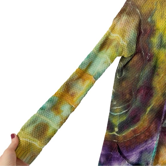 Handmade Ice Tie Dye Cardigan Sweater Womens Size XS Small Rainbow Multicolor - Picture 6 of 11